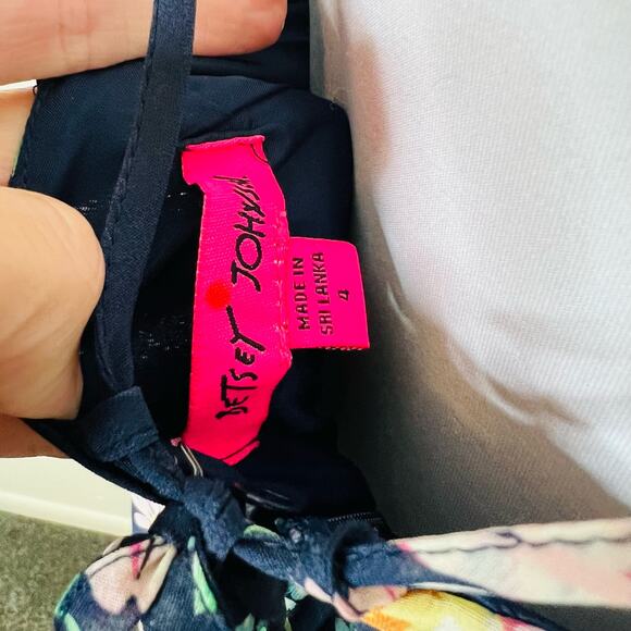 Betsey Johnson Maxi Dress 4 Blue Chiffon Flutter Sleeve Floral Open Back V-Neck - Picture 11 of 12